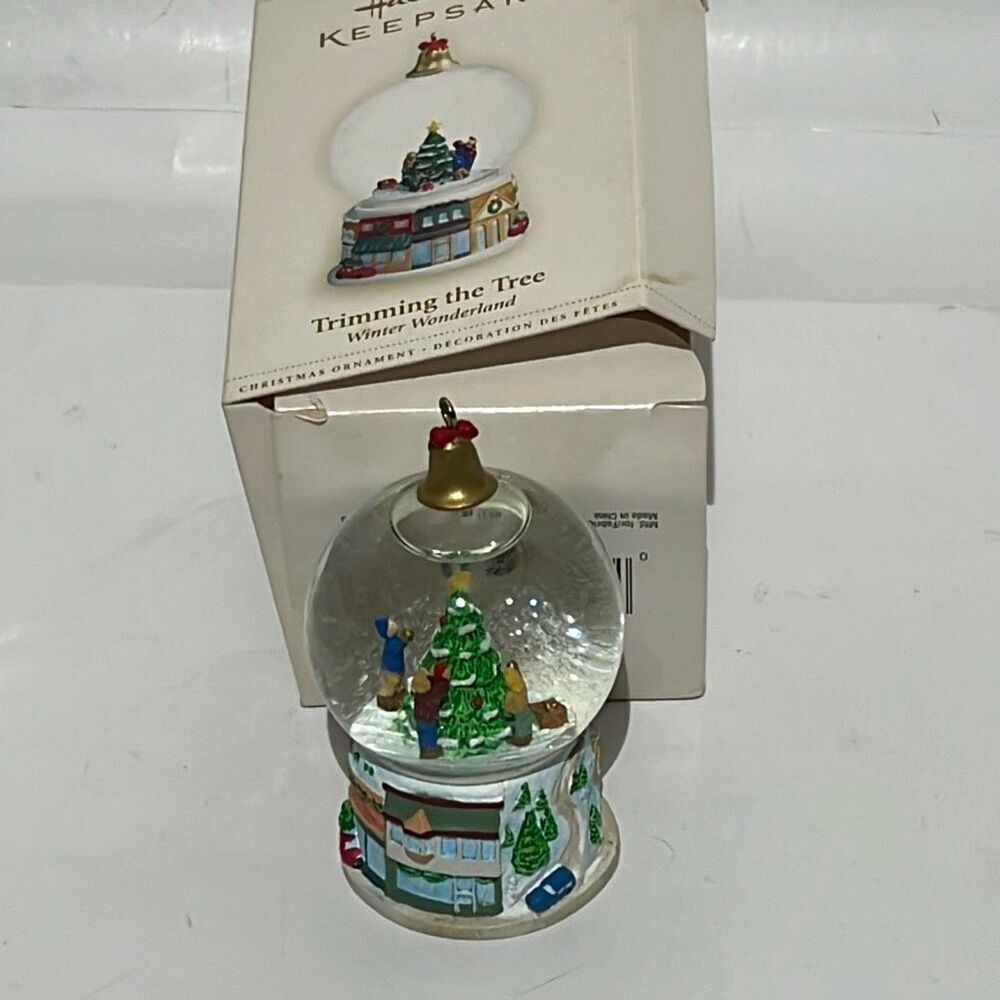 Hallmark Winter Wonderland Snow Globe Trimming the Tree Dinged Up Ornaments